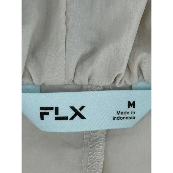 FLX Womens Beige Nylon Hooded Windbreaker Full Zip Utility Jacket Sz M - Picture 6 of 8